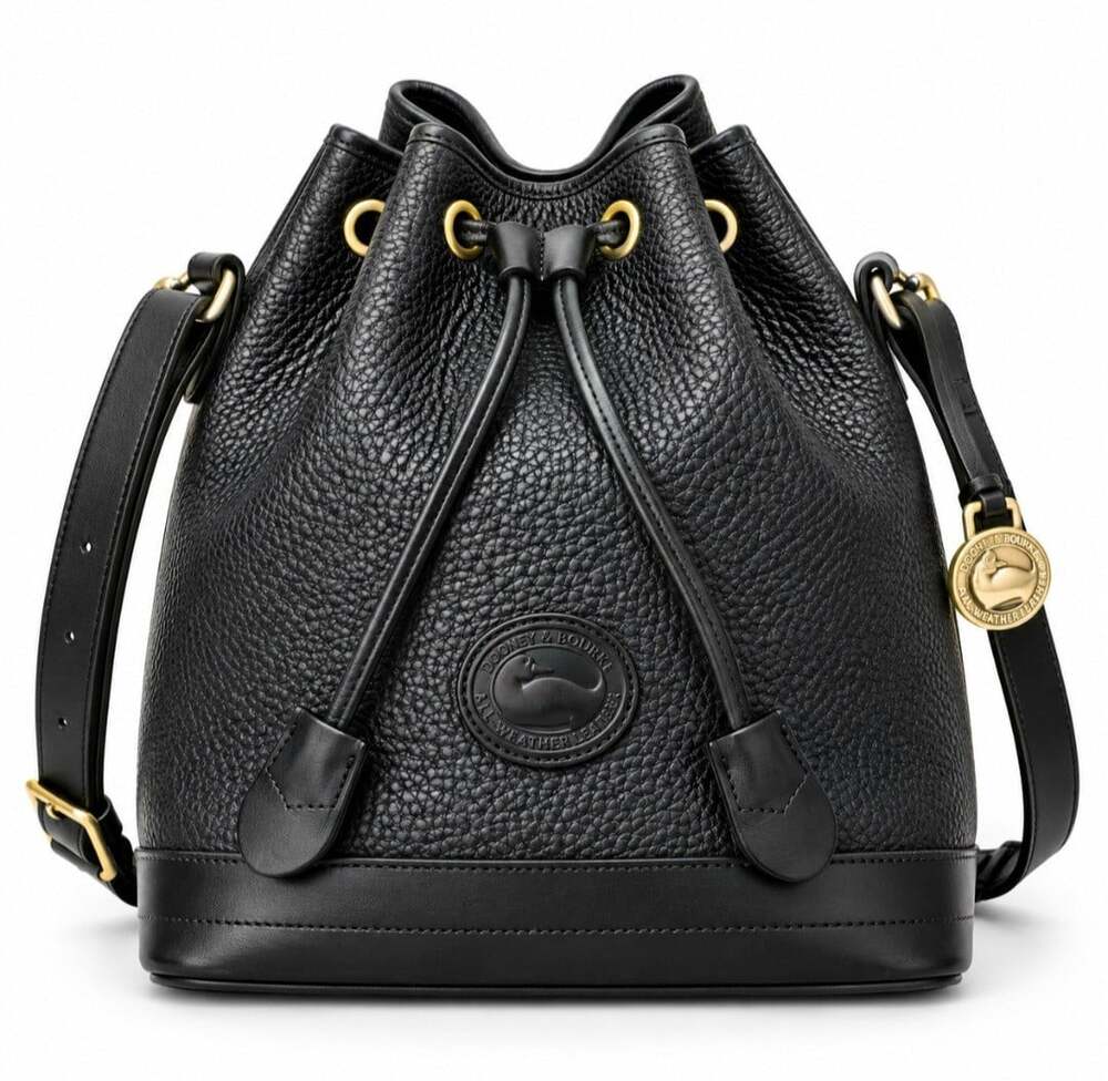 Vintage Dooney & Bourke Black All Weather Leather Drawstring Bucket Bag AWL